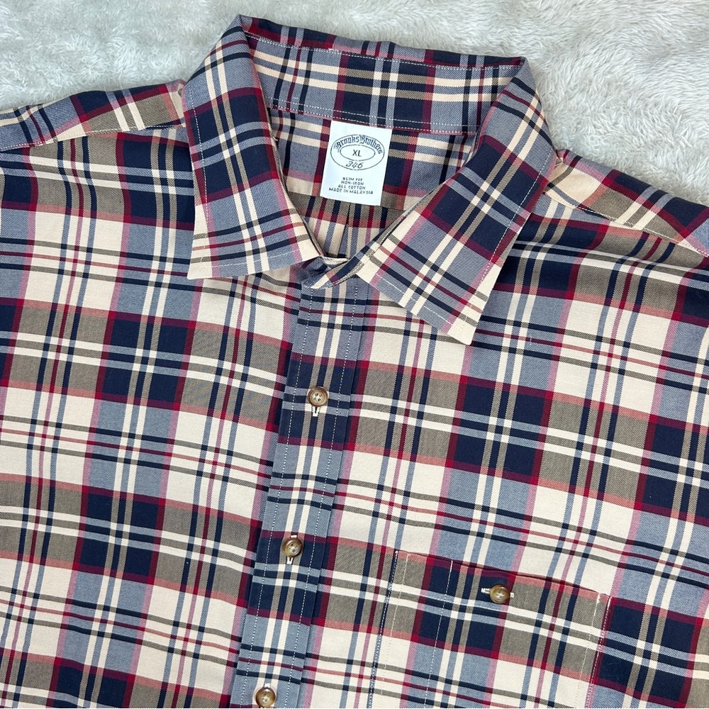 Brooks Brothers 346 Button Up Shirt Mens XL Slim FitBlue Plaid Original